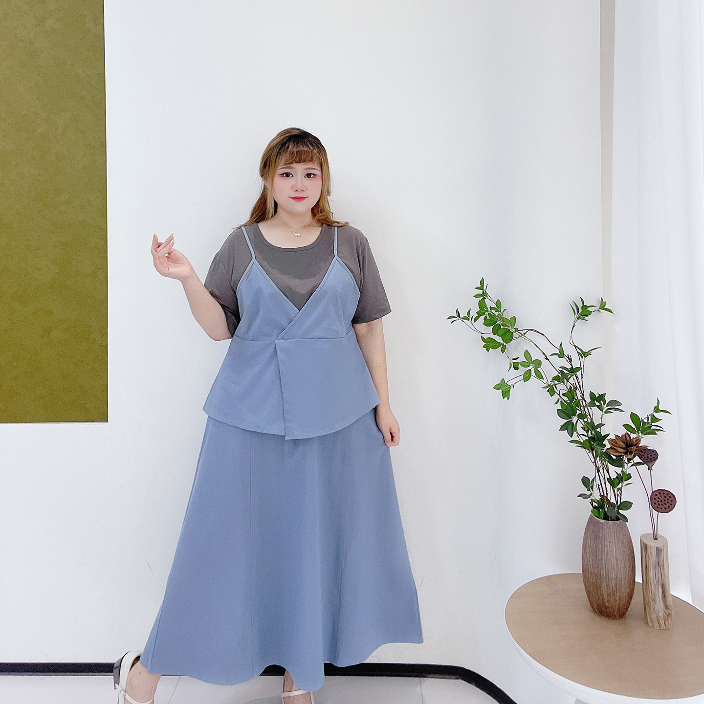 2025夏季胖莹莹大码女装韩系小众假两件吊带上衣半身裙巨显瘦套装,淘宝优惠券,粉丝福利购,淘宝优惠卷