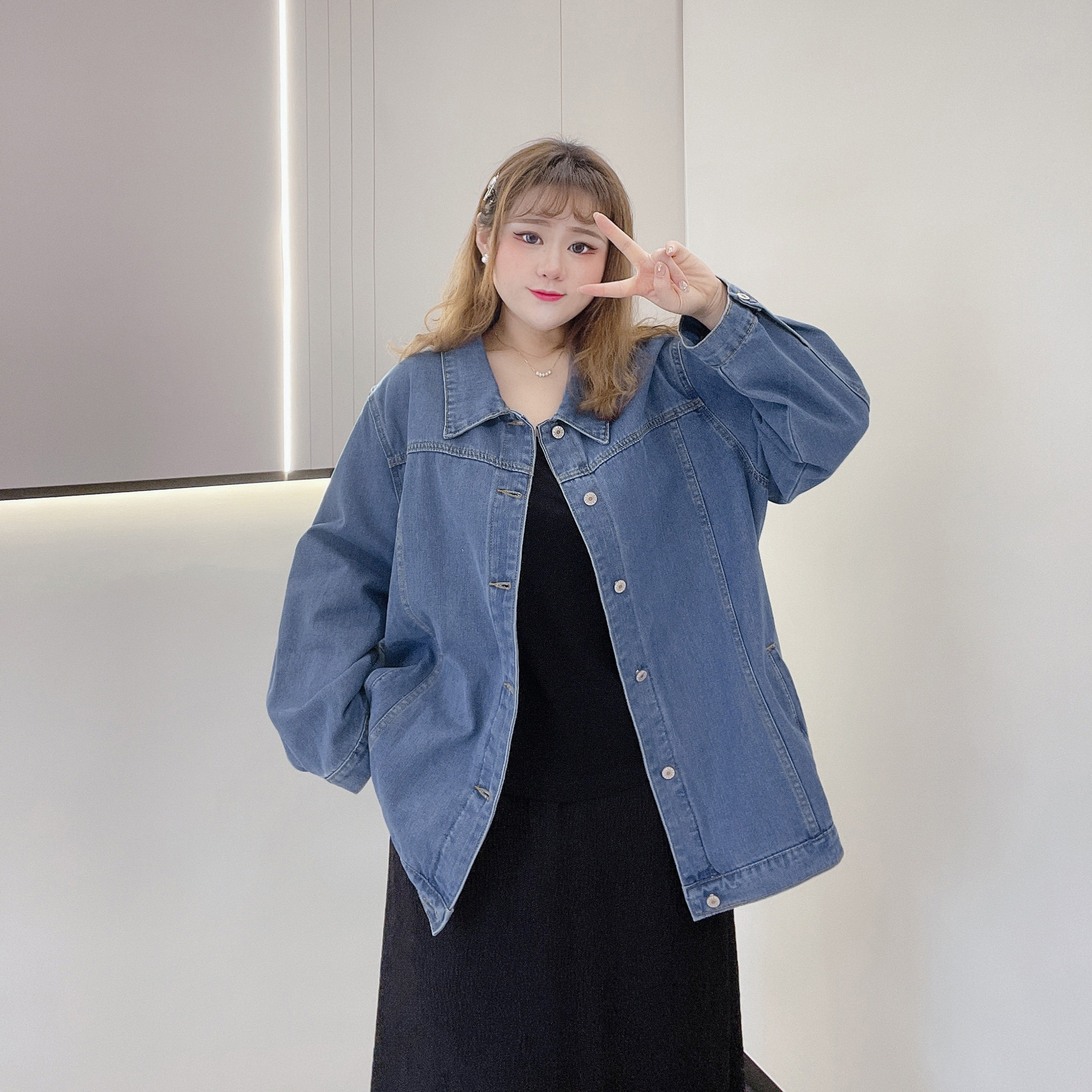 300斤特大码女装胖mm洋气时尚百搭减龄宽松休闲显瘦遮肉牛仔外套,淘宝优惠券,粉丝福利购,淘宝优惠卷