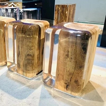 Stool transparent epoxy mound pier crystal log tea stool swing piece acrylic soft-mounted bench wood mound side a few