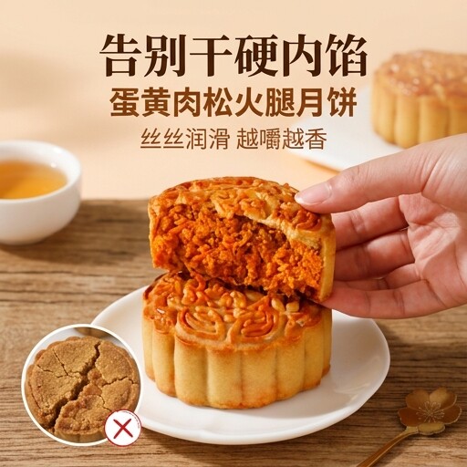 广式月饼礼盒装：肉松蛋黄莲蓉豆沙