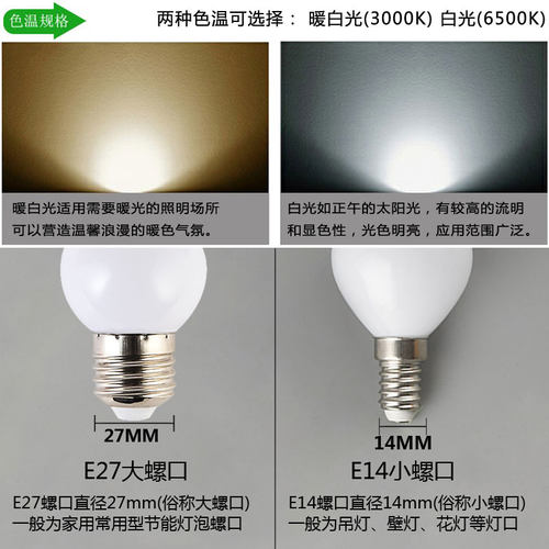 E27E14小口灯泡细螺口白光暖光led灯家用台灯壁灯床头灯魔豆吊灯 - 图2