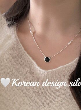 玛瑙高级感设计珍珠项链黑纯银