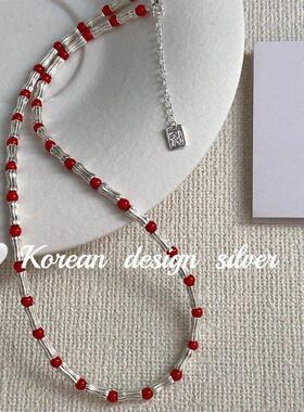 小众戴竹节叠锁骨韩国S925银饰