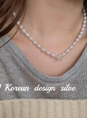 S925双层韩版珍珠项链镂空春银饰