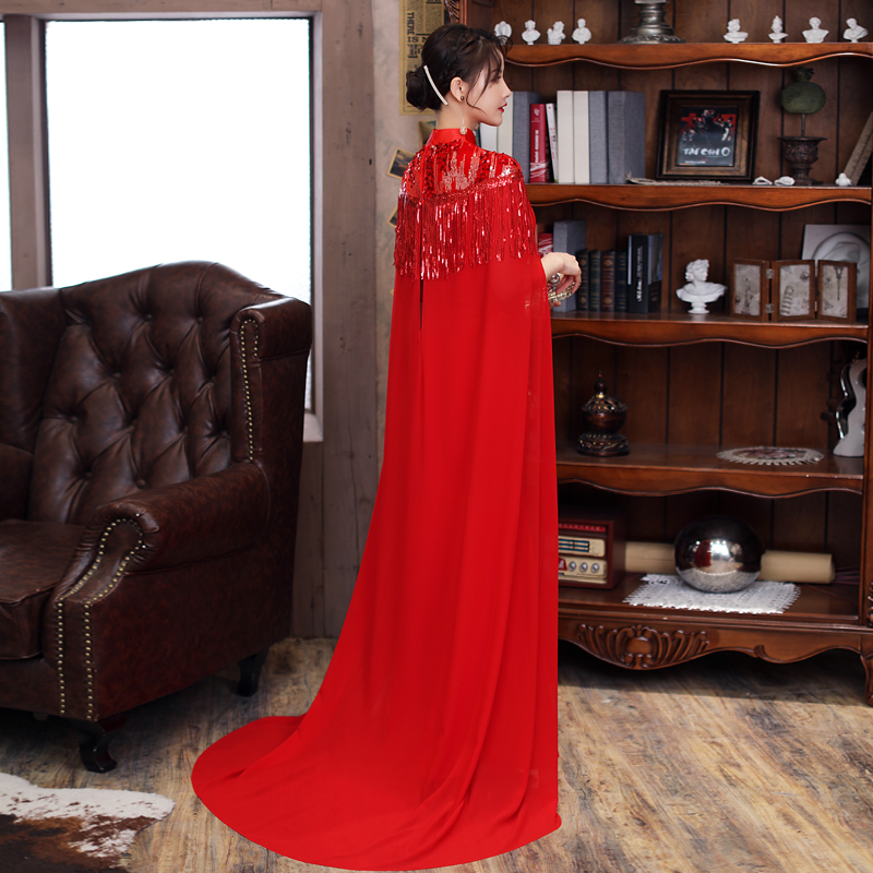 高端走秀旗袍长款演出鱼尾裙表演服 诗贝茉旗袍