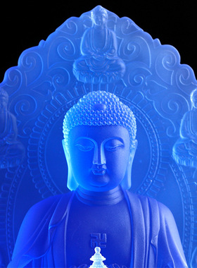居家供奉佛前摆件古法琉璃托塔药师佛中式祠堂药师如来佛佛像摆件