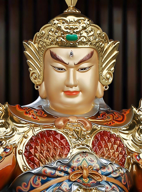 铜彩绘清源妙道真君像二郎神杨戬哮天犬造像佛堂中式摆放工艺摆件