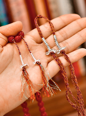 S925银复古迷你佛珠记子配饰藏式念珠手拨计数器吊坠随身配件