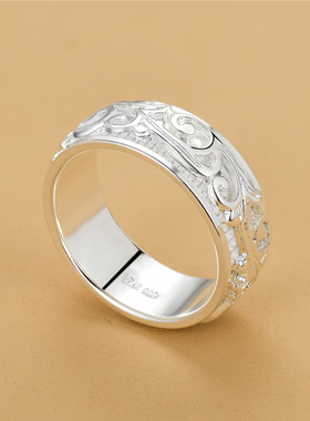 泰银藤花转动戒指男女款个性食指环可旋转闭口创意解压情侣尾戒指