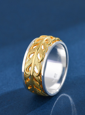 S999纯银麦穗可转动戒指精工独特个性食指指环情侣对戒高级送男友