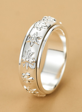 99足银克罗风格转动戒指高级感个性潮泰银可旋转解压食指环闭口