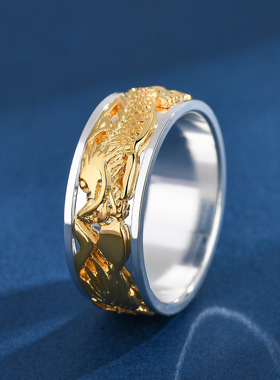 可转动s999纯银戒指吉祥盘龙可旋转个性男士中国风霸气食指环尾戒