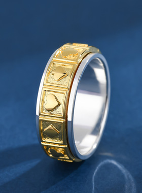 999纯银可转动扑克牌戒指环发财创意解压单身潮流男女潮牌送男友