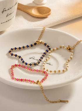 跨境饰品白色璃锈钢珠珠手链时尚女百搭春夏钛钢不掉色手链