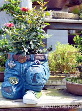 跨境花园牛仔裤花盆摆件盆栽创意特色摆件家居庭院摆件户外艺术