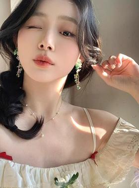 春夏季多巴胺彩色水晶花朵流苏耳环女海边度假风耳饰绝美气质耳钉