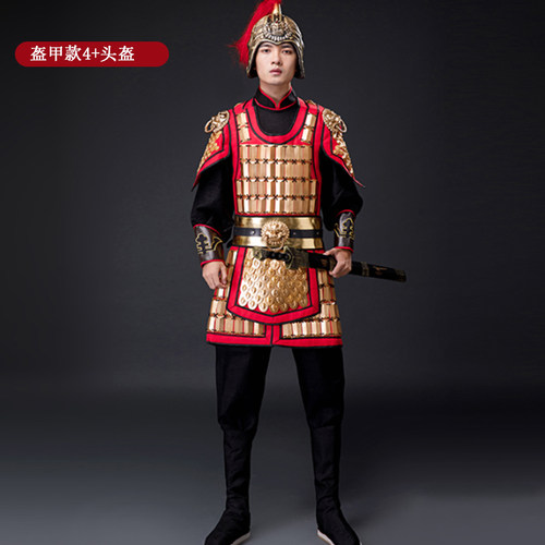 古装盔甲男战袍铠甲将军衣服古代士兵小卒古装侍卫服金色黑色铠甲 - 图2