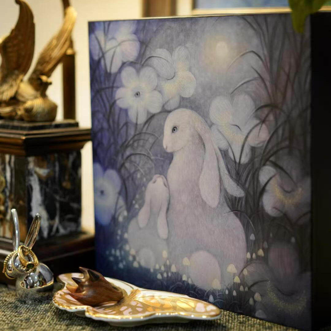 全棉婴幼儿360度转圈圆形口水巾宝宝围嘴围兜小兔依偎滚边喂奶巾,淘宝优惠券,粉丝福利购,淘宝优惠卷