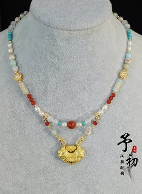 【锦鲤抄】沙金锦鲤珍珠双层锁骨链璎珞汉服配饰