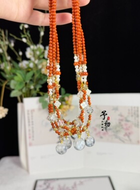 【雪灵】南红小米珠雪花幽灵珍珠锁骨链新年配饰古风