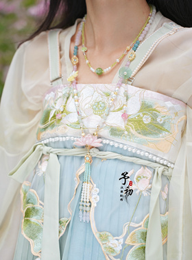 【莲叶间】粉荷花璎珞原创设计古风仙气夏日百搭项链