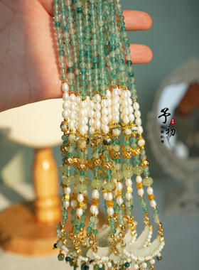 【翠月】复古玉横雕花流苏锁骨链女清新文艺轻奢风汉服配饰