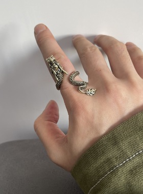 黄铜龙形夹烟指环可调节