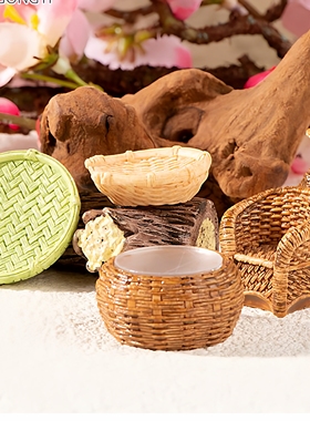 微景观竹编树脂摆件鱼篓竹篮