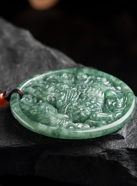 天然A货保真翡翠豆种祥瑞麒麟冰种玉石吊坠迎福男士挂件女款玉佩