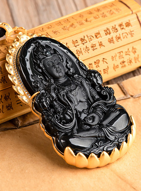 天然正品翡翠A货观音吊坠S925银镶墨玉玉石玉坠高档大气男女款