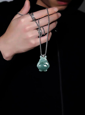 正品天然a货翡翠蓝水立体龙猫卡通吊坠冰种玉石男女款可爱玉坠