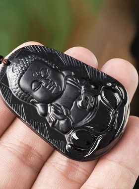 天然正品a货翡翠墨玉佛公宝宝佛吊坠冰种玉石墨翠小佛女挂件玉器