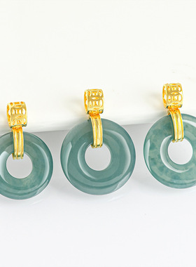 天然翡翠A货蓝水玉环吊坠平安环S925银镶糯冰种玉石挂件项链女款