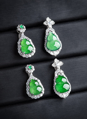 天然a货翡翠阳绿葫芦S925银镶冰种玉石吊坠玉坠女款项链时尚挂件