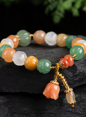 天然新疆金丝玉手串东陵玉黄玉原创国风复古个性女款编织玉石手链