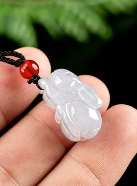 天然缅甸a货翡翠玉兔生肖兔立体吊坠冰种玉石挂件可爱男女款玉坠