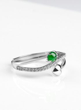 天然A货翡翠阳绿戒指冰种玉石S925银镶时尚指环女款简约可调节