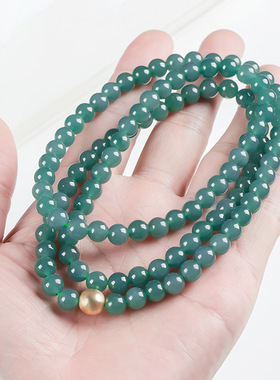 天然A货翡翠蓝水7mm玉珠项链冰种玉石三圈手链毛衣链女款108颗