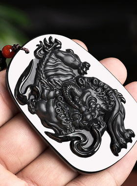 天然正品墨翠A货保真翡翠墨玉招财貔貅冰种玉石吊坠皮丘挂件玉器