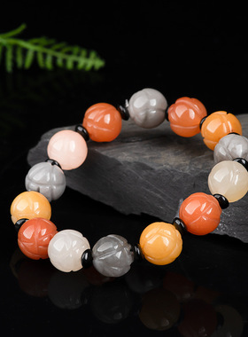 天然金丝玉莲花手串冰种戈壁风复古个性男士女款编织玉石手链饰品