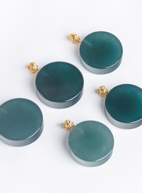 天然A货翡翠18K金扣蓝水小圆牌玉石吊坠无事牌冰种挂坠女款简约