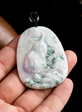 天然正品缅甸A货保真翡翠狮子雄狮精神玉石吊坠男女款动物挂件