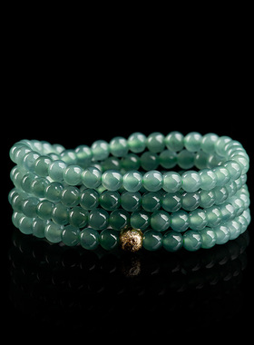 天然A货翡翠蓝水5mm玉珠项链冰种玉石三圈手链毛衣链女款108颗