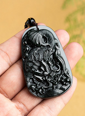 天然正品墨翠a货翡翠鱼跃龙门龙头鱼玉石吊坠生肖龙冰种挂件玉器