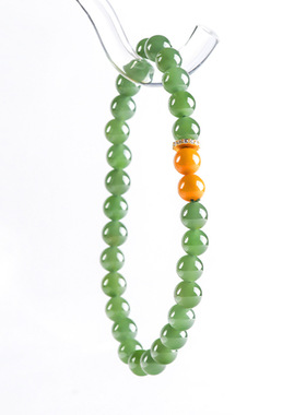 正品天然老料和田玉碧玉保真蜜蜡手链玉石女款手串高档送礼古风