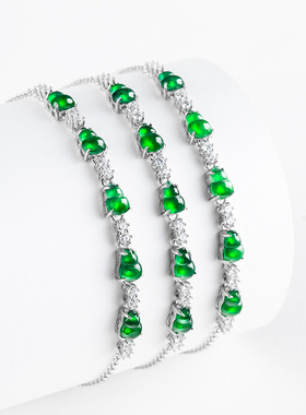 高档天然正品A货翡翠阳绿葫芦手链冰种玉石S925银镶女款时尚手饰