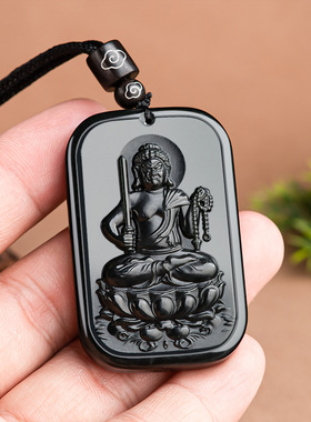 天然老料和田玉墨玉不动明王生肖鸡守护神吊坠佛像男女款挂件玉牌