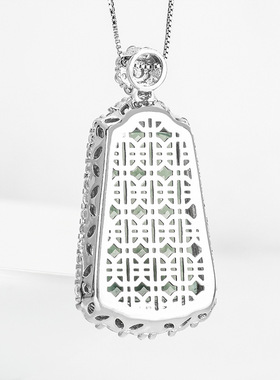 高档天然a货翡翠蓝水无事牌S925银镶冰种玉石吊坠男女款项链挂坠