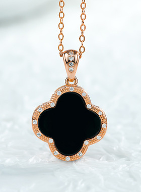 S925银镶嵌天然正品a货翡翠四叶草墨玉冰种玉石墨翠吊坠玉坠玉器