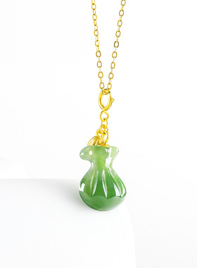 正品老料和田玉碧玉钱袋吊坠S925银镶天然玉石挂件女款情侣礼物